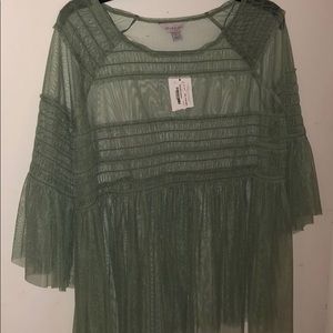 Tulle cinched sage green top
